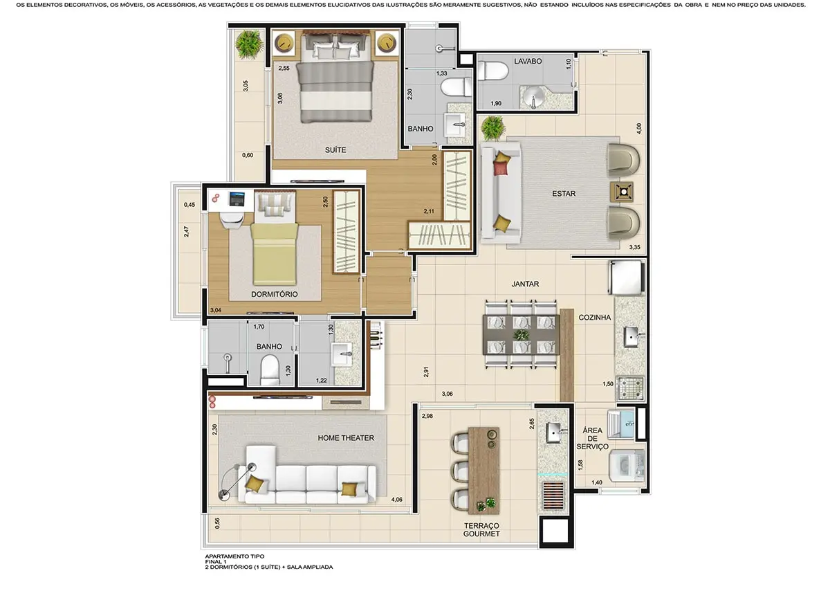 2 dorm 1 suite Sala ampla