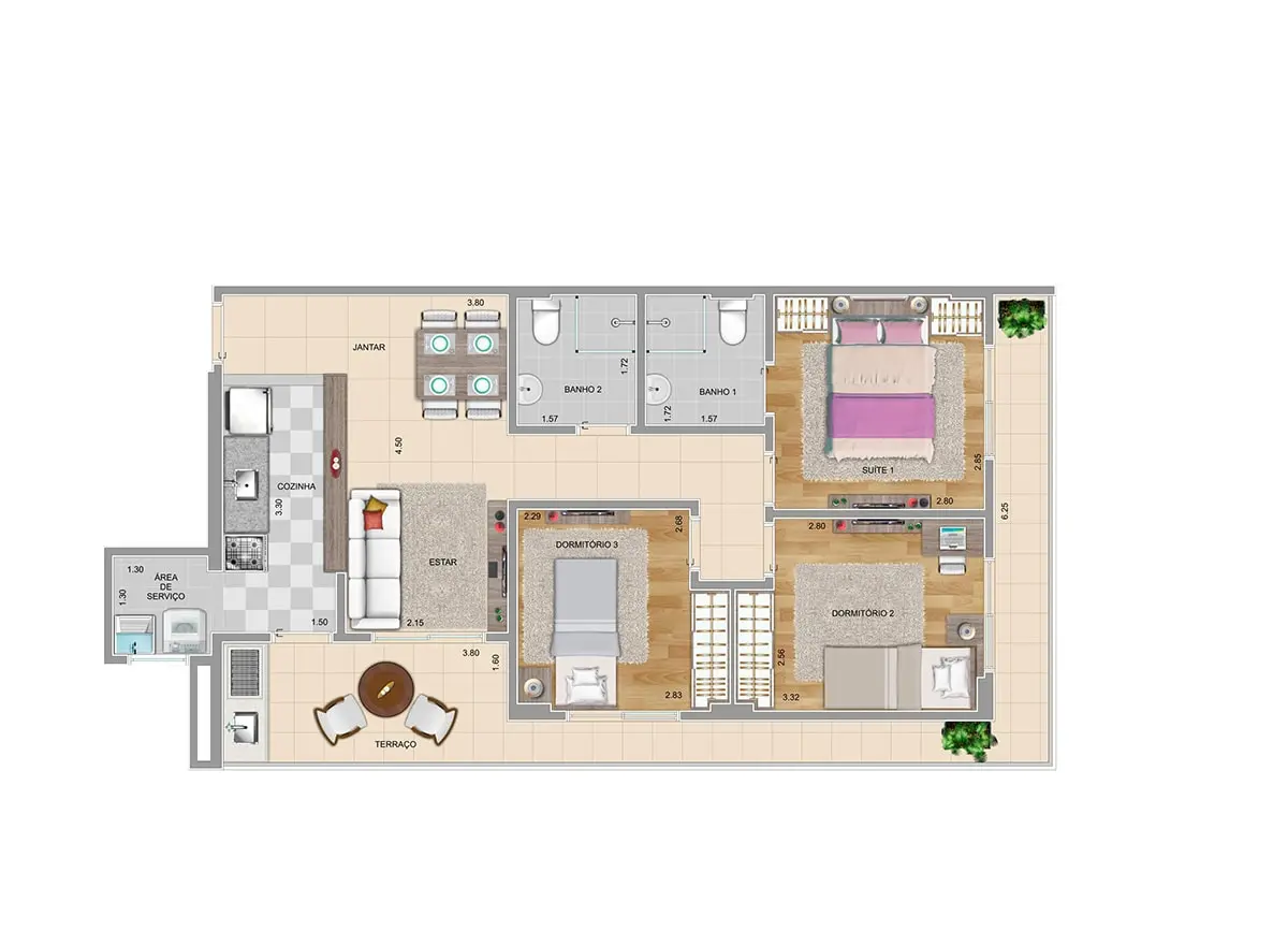 75m 3 dorms 1 suite