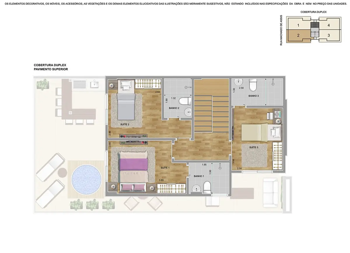 Cobertura A 85m piso superior