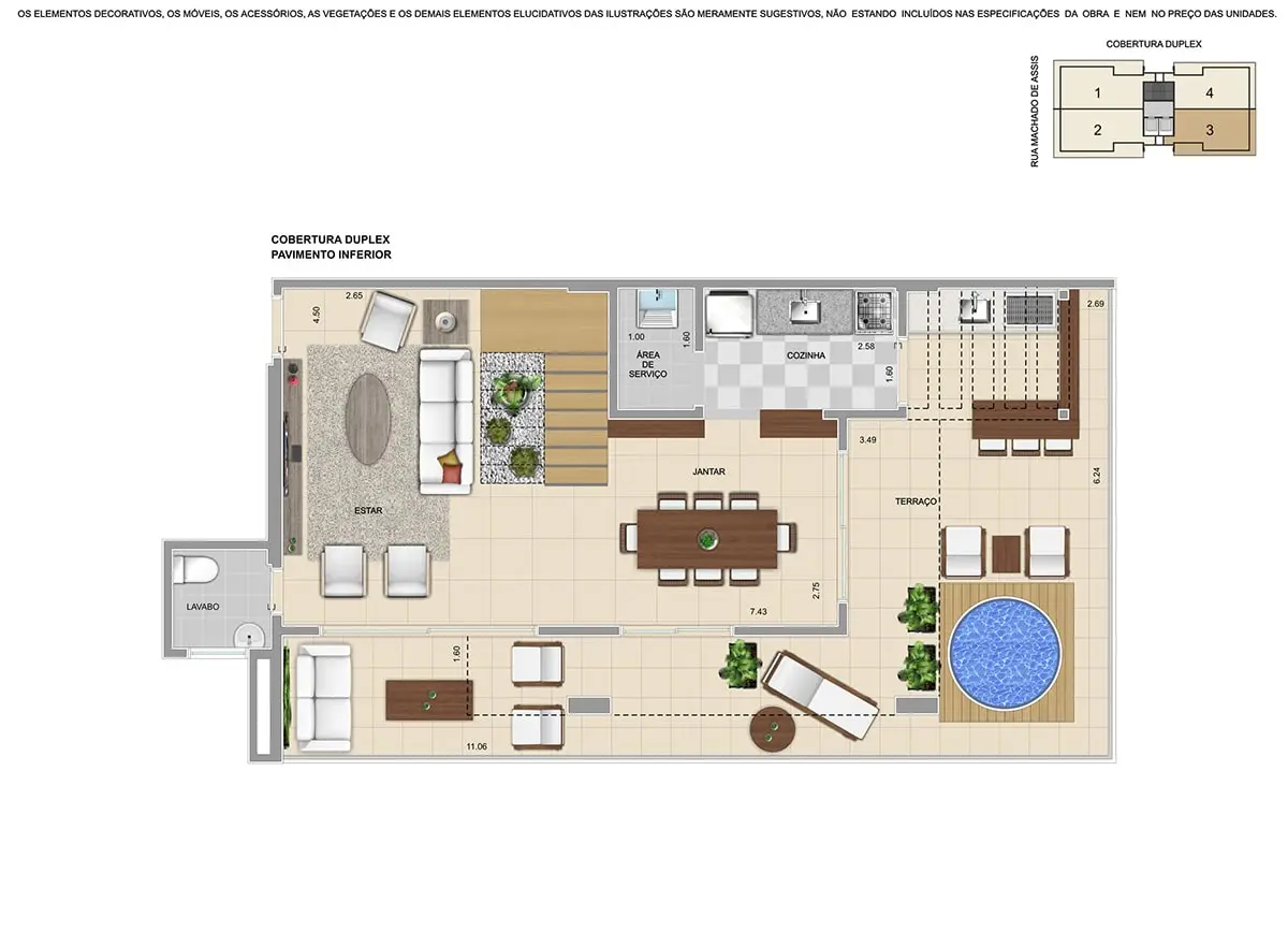 Cobertura B 75m piso inferior