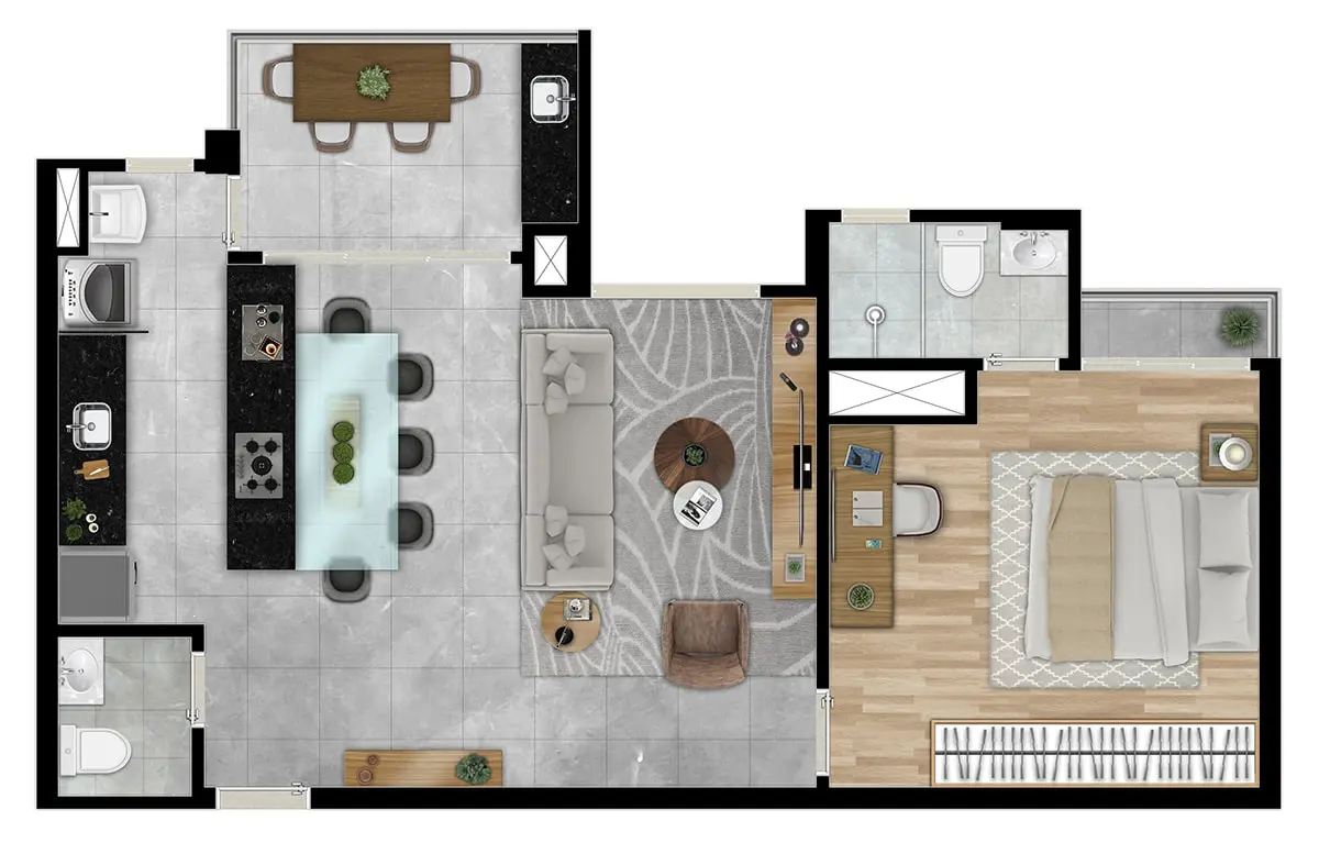 Planta Premium Tipo C 60m² Opção