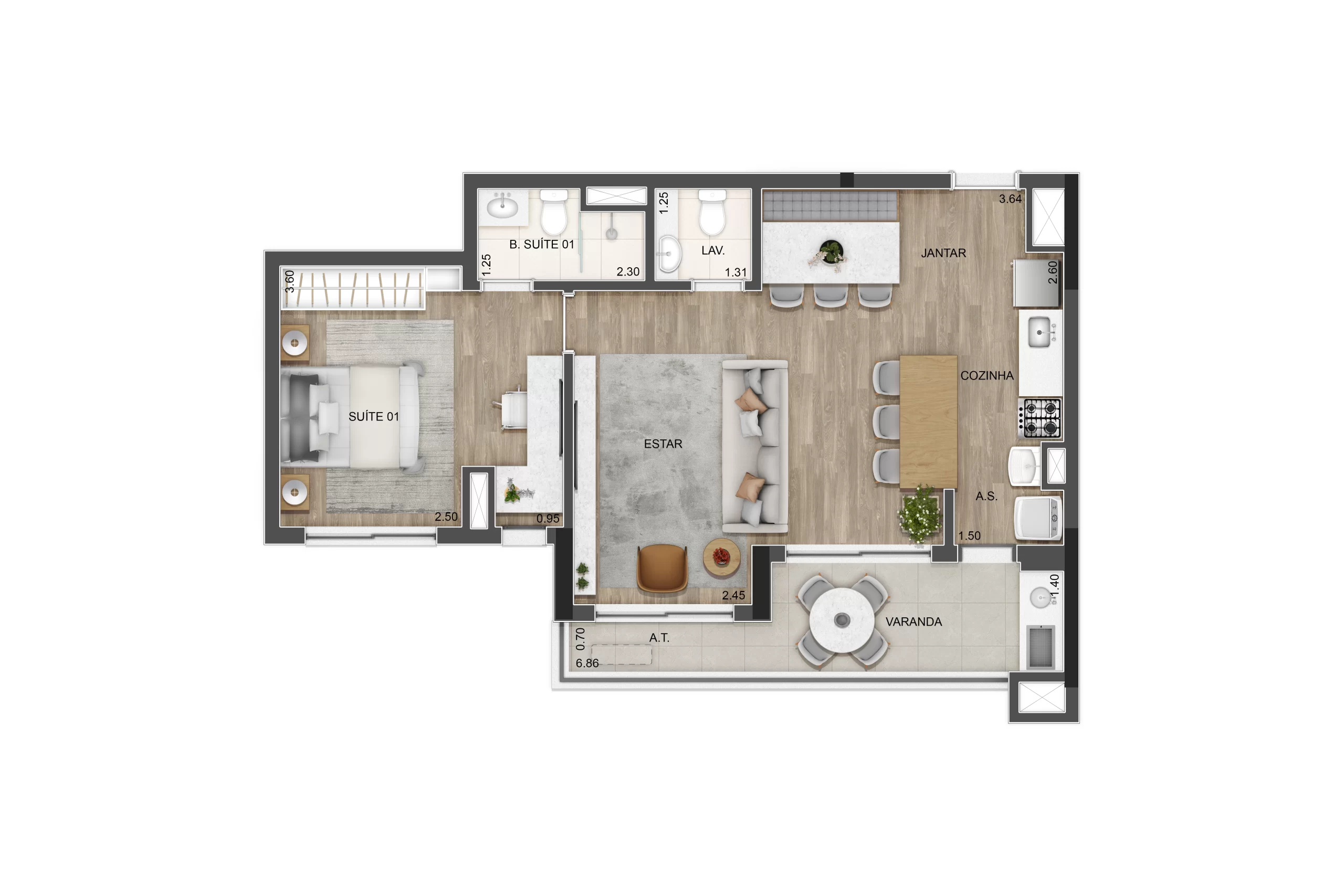 TIPO B COM CAIXILHO E SALA AMPLIADA