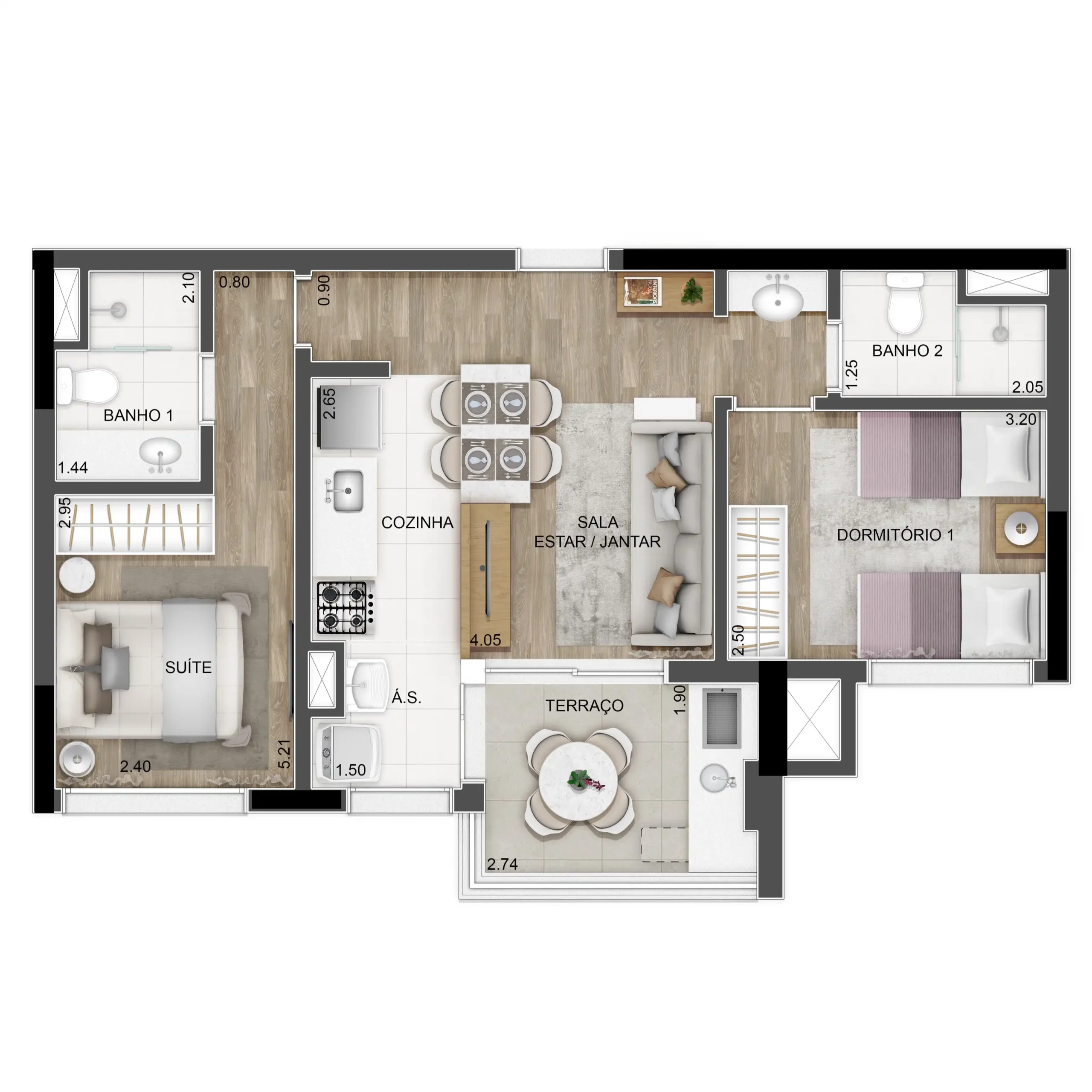 Apto 57 m² Tipo B