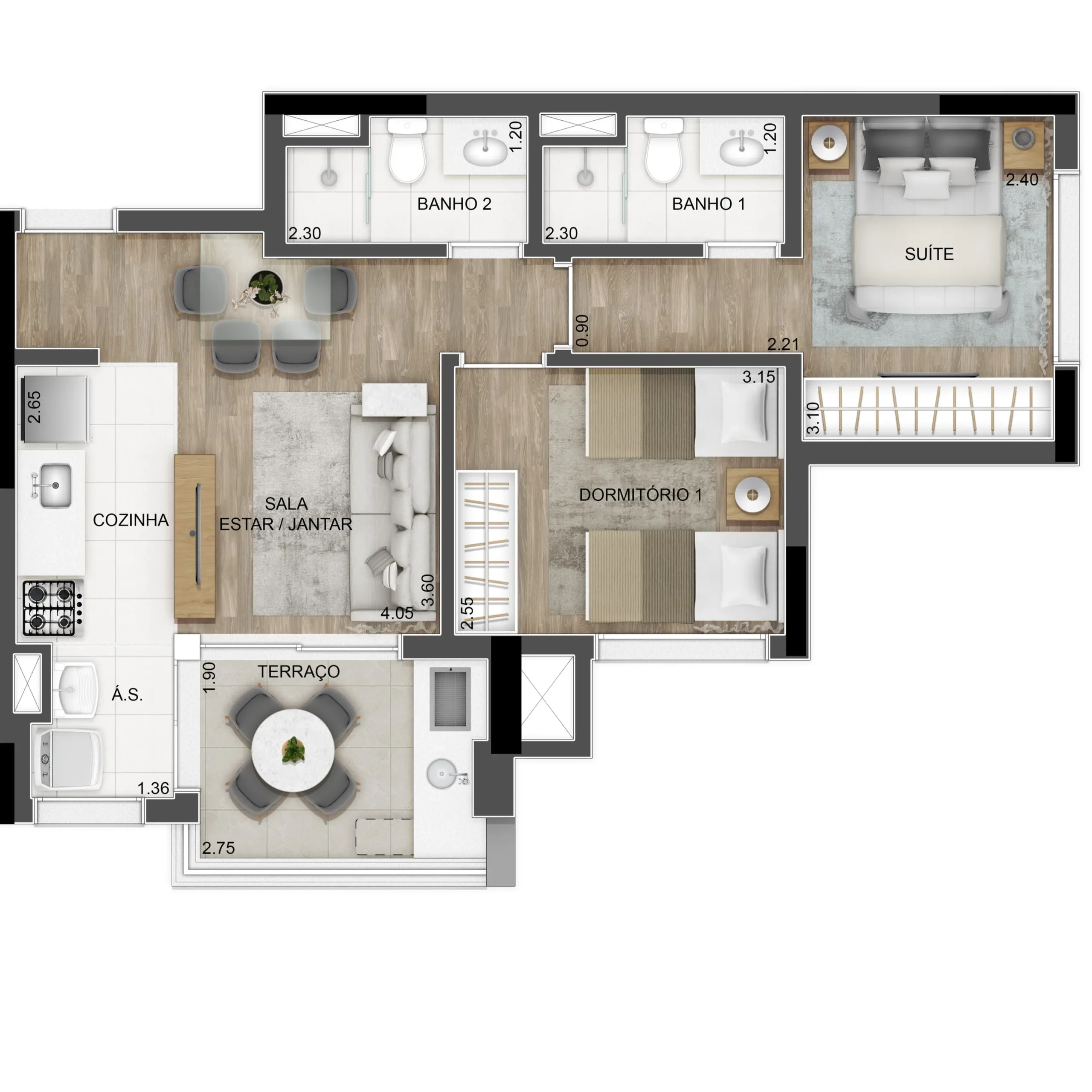 Apto 57 m² Tipo C