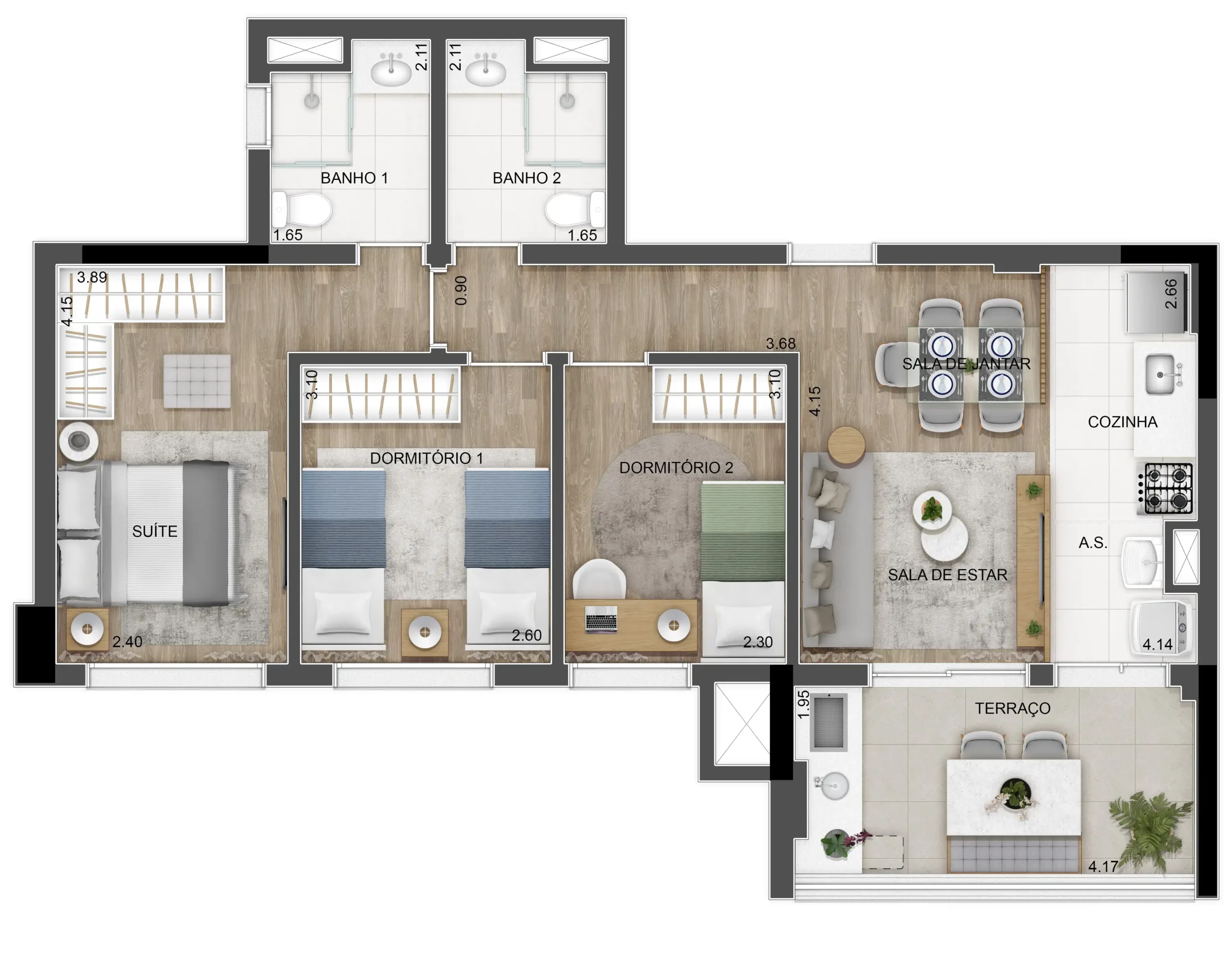 Apto 75 m² Tipo A